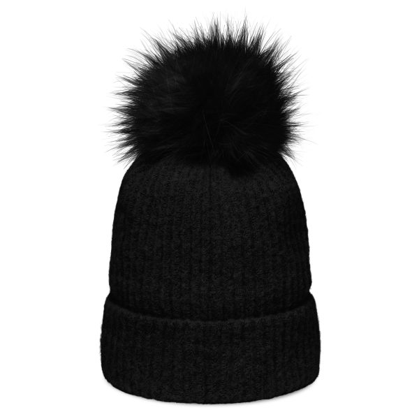 gratitude Fluffy Pom-Pom Beanie - Black - Image 4