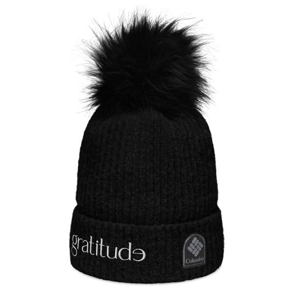 gratitude Fluffy Pom-Pom Beanie - Black - Image 5