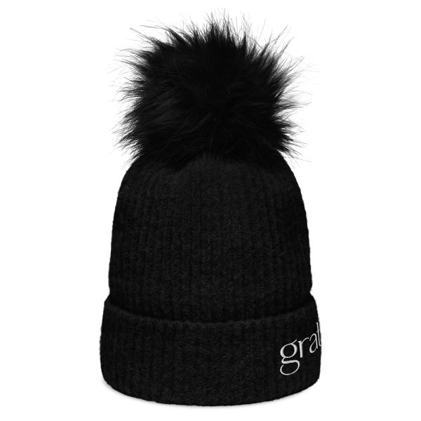 gratitude Fluffy Pom-Pom Beanie - Black - Image 6