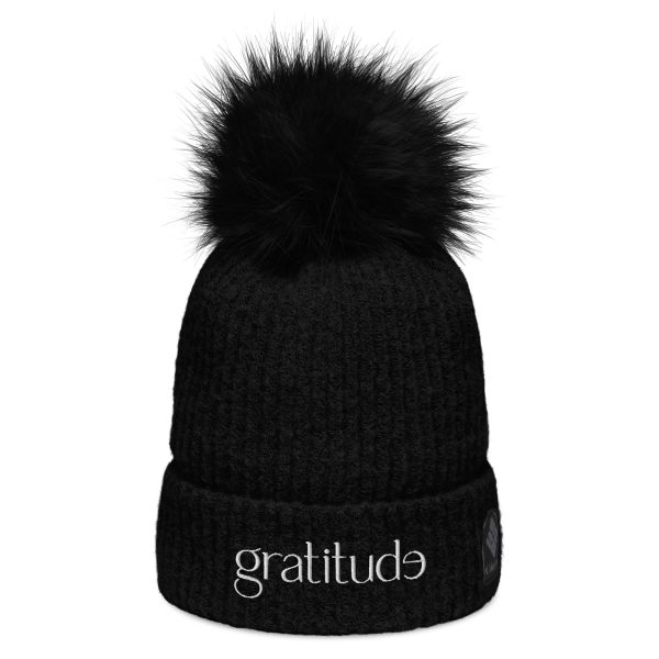 gratitude Fluffy Pom-Pom Beanie - Black - Image 7