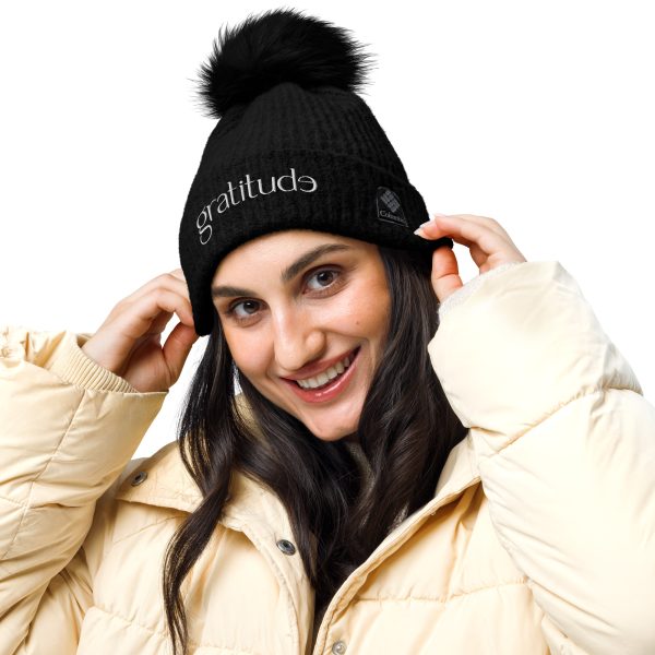 gratitude Fluffy Pom-Pom Beanie - Black - Image 11