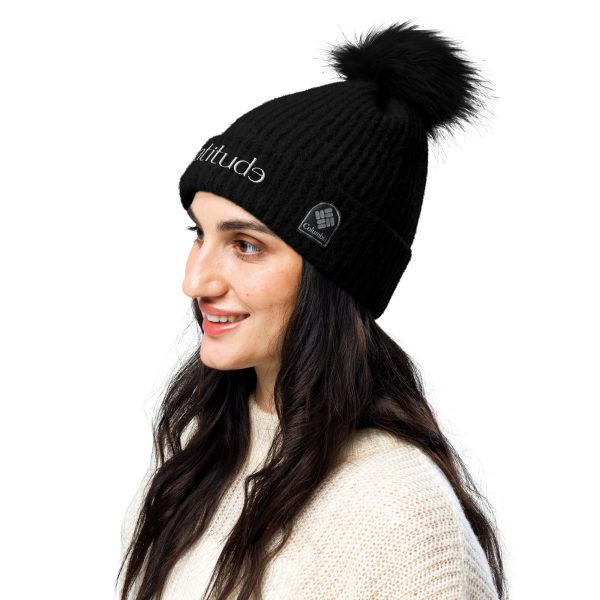 gratitude Fluffy Pom-Pom Beanie - Black - Image 10