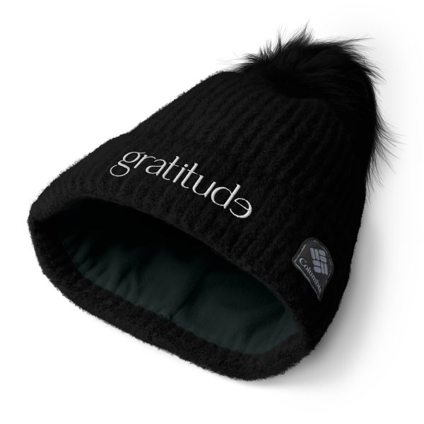 gratitude Fluffy Pom-Pom Beanie - Black - Image 8